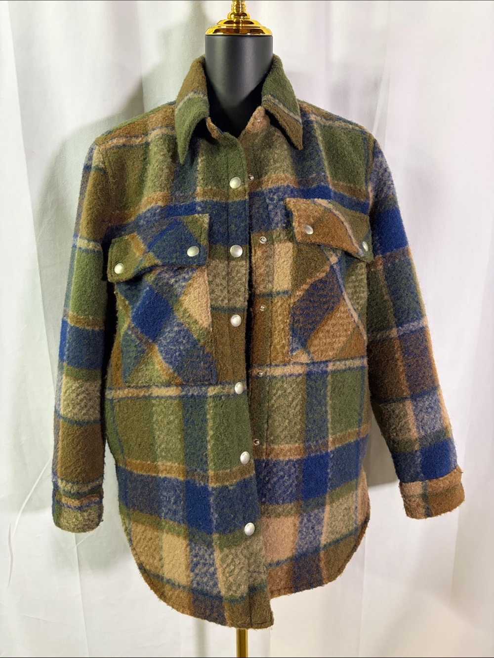 Blank NYC Multicolor Plaid Wool Blend Oversized Snap Button Shacket